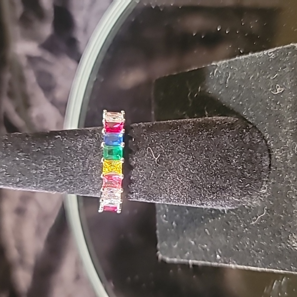 0516. Multicolor Lab Gemstones in 925 Sterling Silver Sparkly 💫Ring💜❤️💚💙🩵 - Picture 7 of 13
